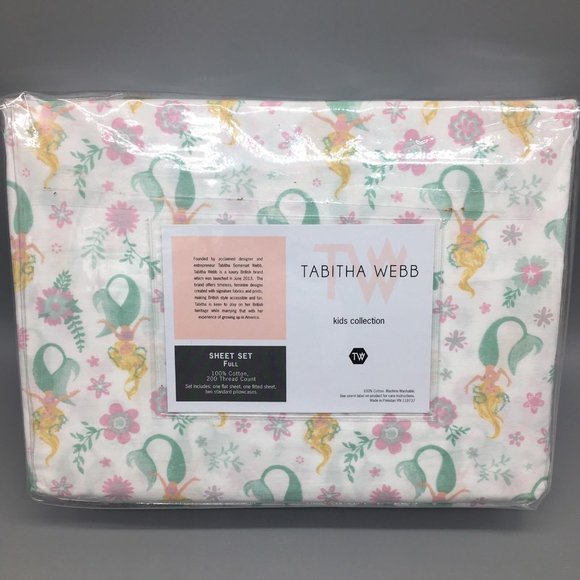 4pc Mermaid FULL Sheet Set Floral Ocean Pink Mint Green Tabitha Webb Designer - Picture 4 of 6